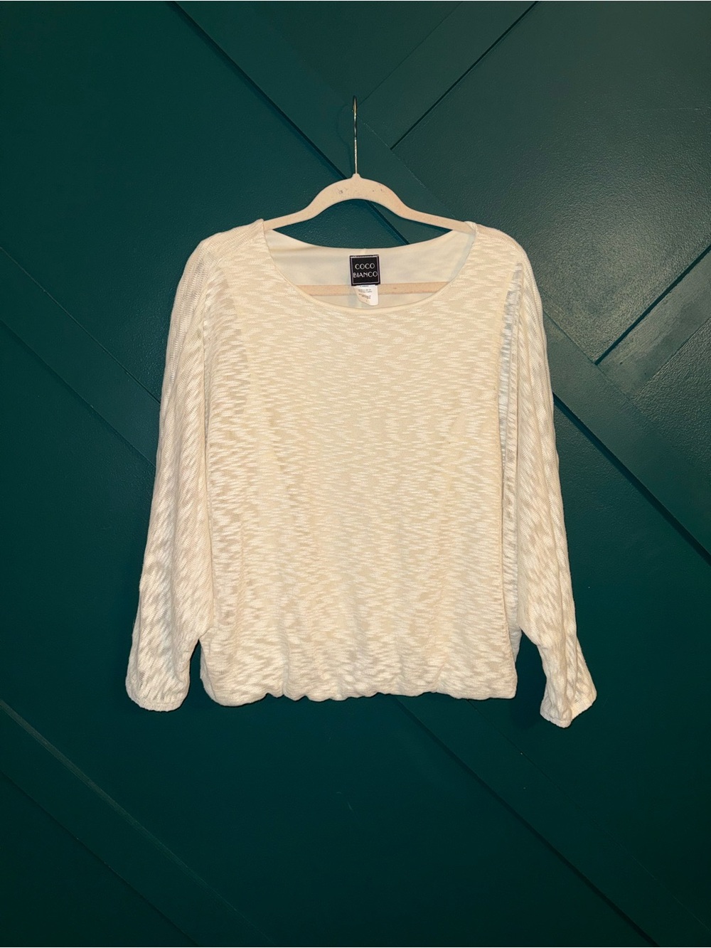 Coco Bianco Women Biege Long Sleeve Boat Neck Poly Top Large